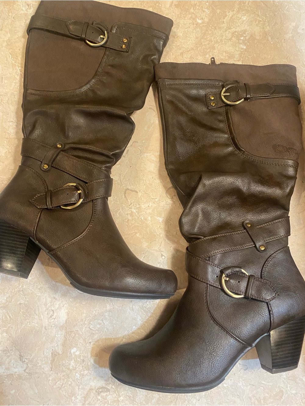 Rialto Dark Brown Buckle Mid-Calf Heeled Boots